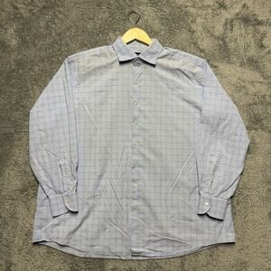 Proper‎ Cloth Shirt Mens 3XL Blue Plaid Long Sleeve Button Up 100% Cotton